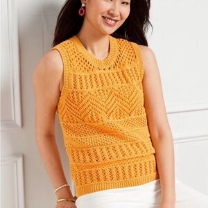 Talbots Saffron Bright Marigold Yellow Open Knit Tank Top Sweater Vest - Mp